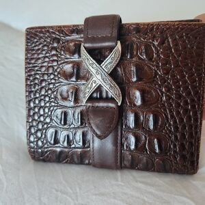Brighton Brown Croc-Embossed Wallet with Silver Accent